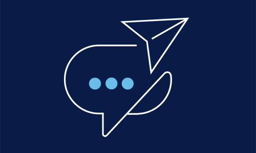 Illustration. Pratbubbla med skicka-symbolen.