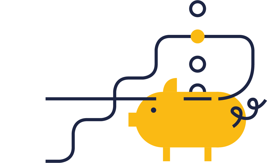 Spargris som fylls med pengar. Illustration.