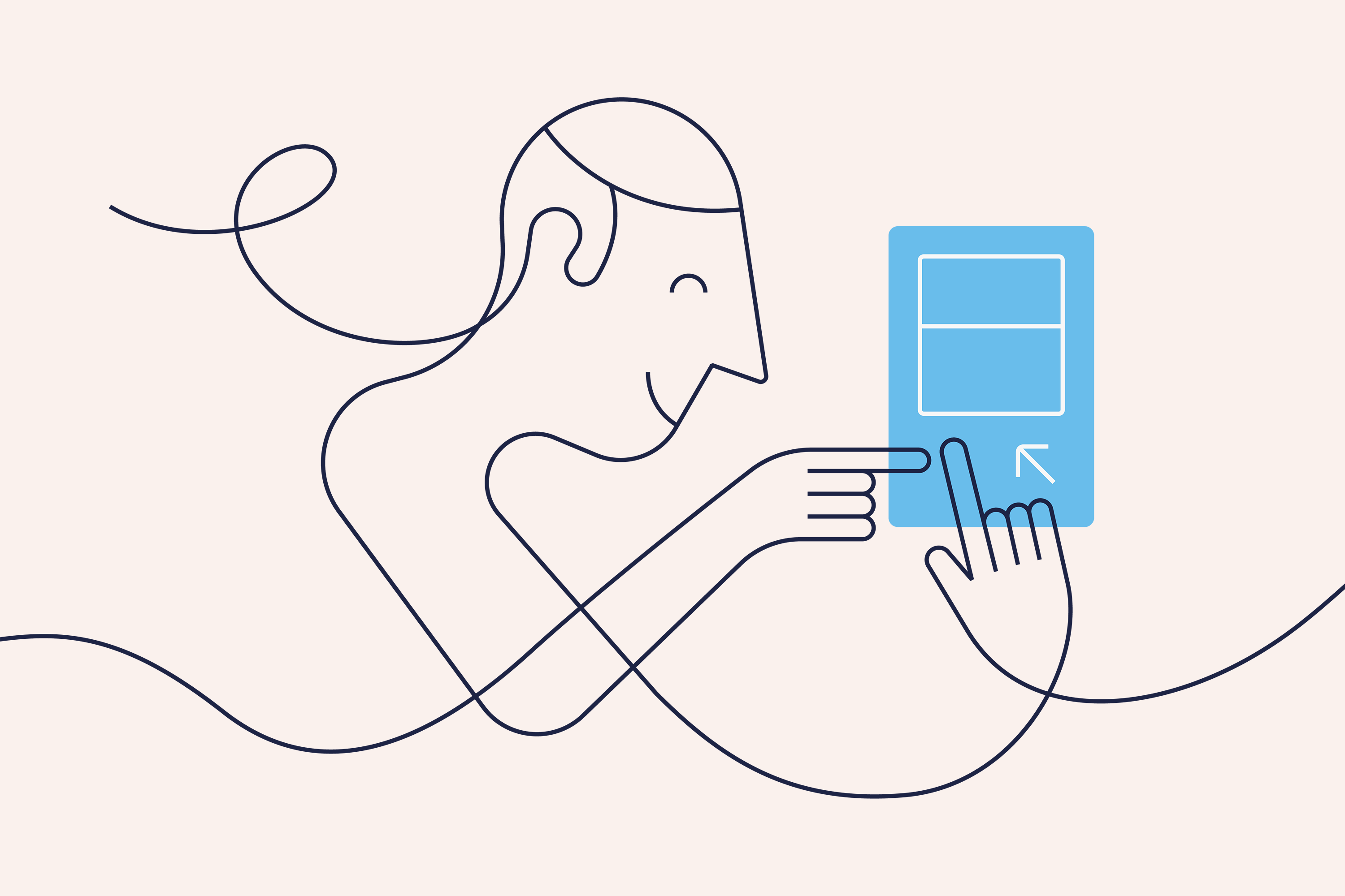 Illustration. Man använder sin surfplatta.