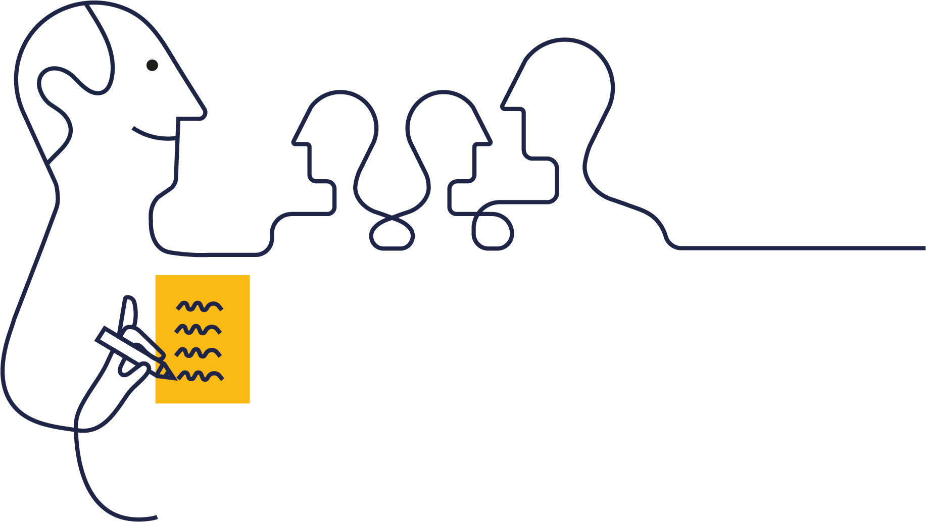 Fyra människor har styrelsemöte i brf. Illustration,